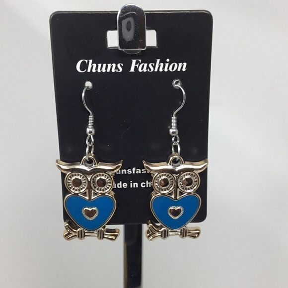 Owl Pendant Dangle Earrings (H15) - Picture 1 of 5